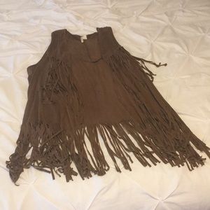Brown fringe vest